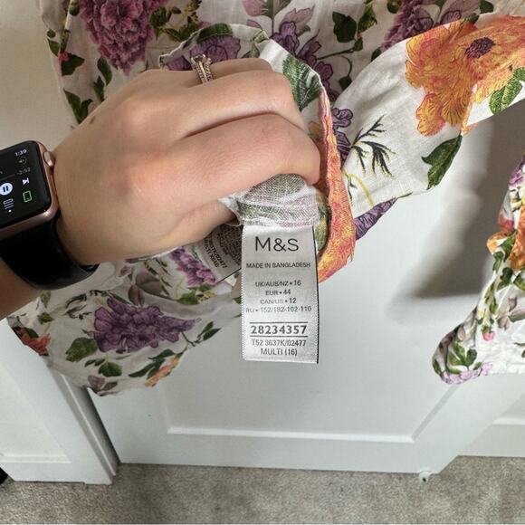 Marks & Spencer Floral Print Pure Linen Button Down Blouse Size US 12 - Picture 4 of 6
